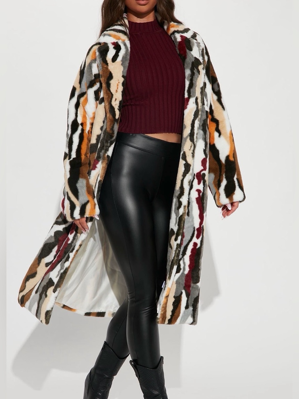 Faux Fur Multicolor Long Coat